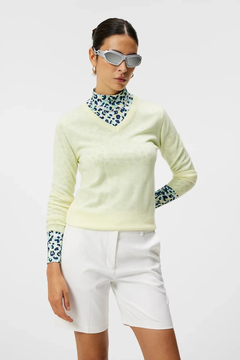 Lindeberg Amaya Womens Large wax yellow white Knit Golf Sweater