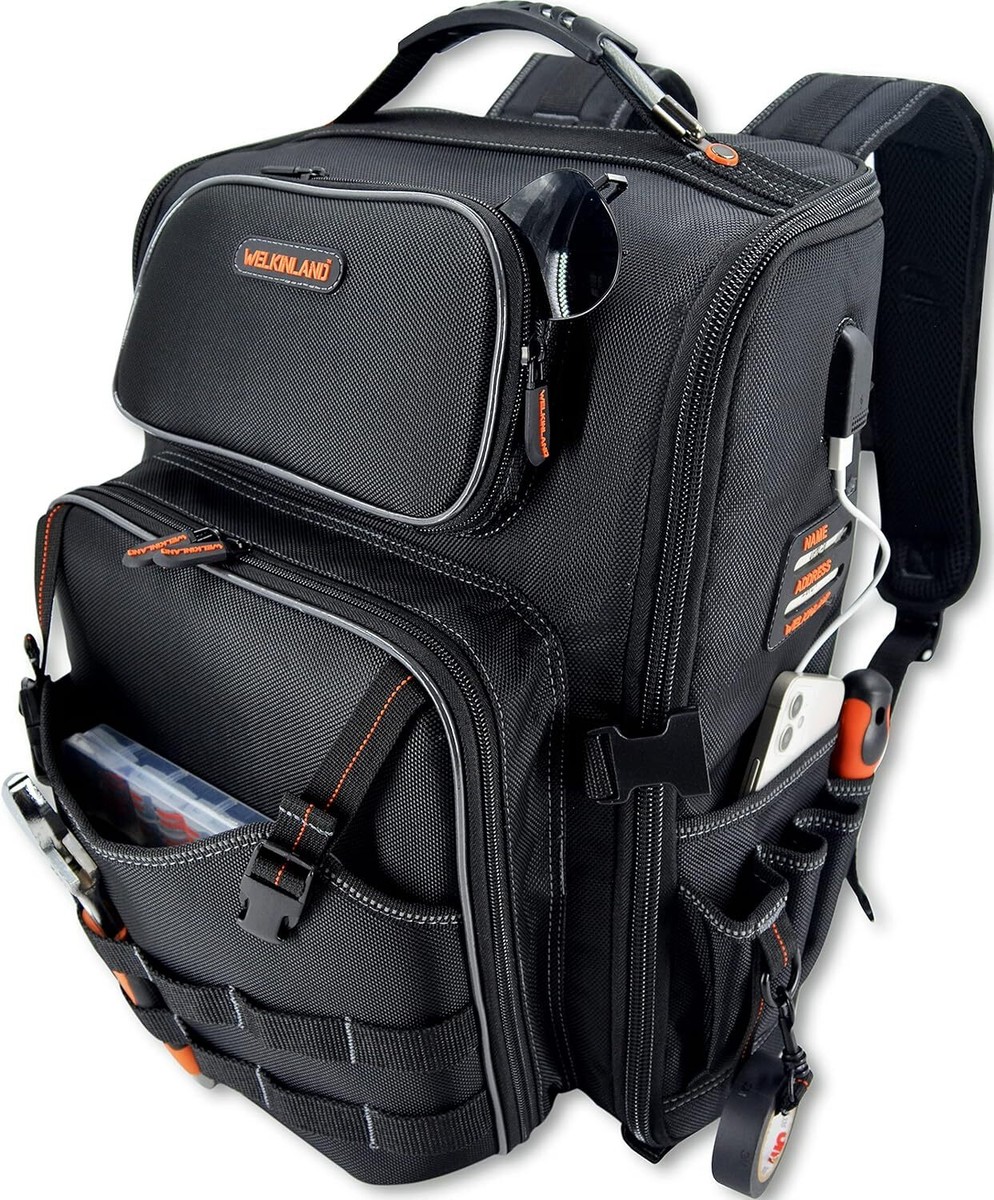 WELKINLAND Full-Open Tool backpack, bag Black w/ Orange | eBay