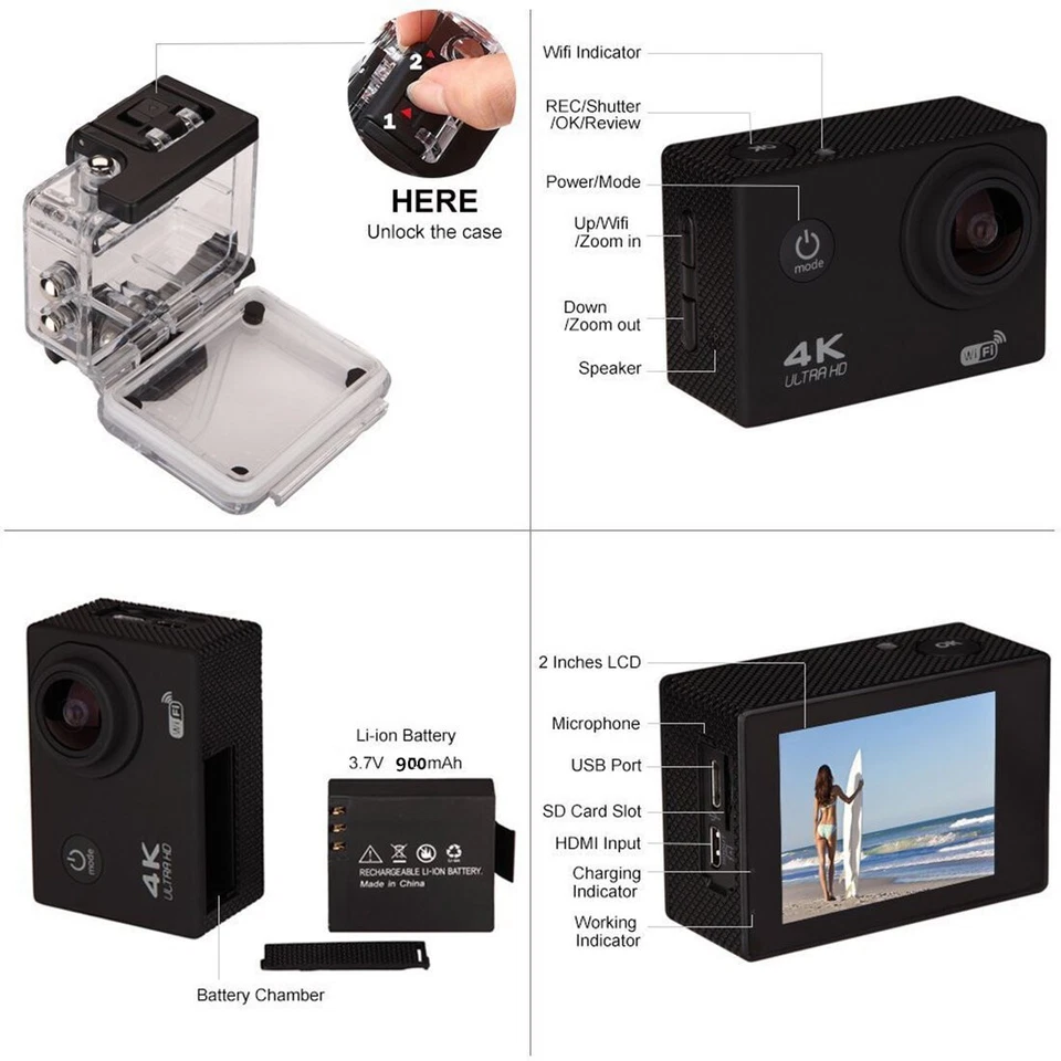 4K 1080P HD Action Camera/ Pro Sport Camera SJ9000 Wifi Waterproof Camcorder USA - Image 4 of 4