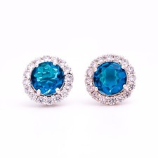 Orecchini a perno blu tondo pietra preziosa zircone apatite naturale abbigliamento festa gioielli CA