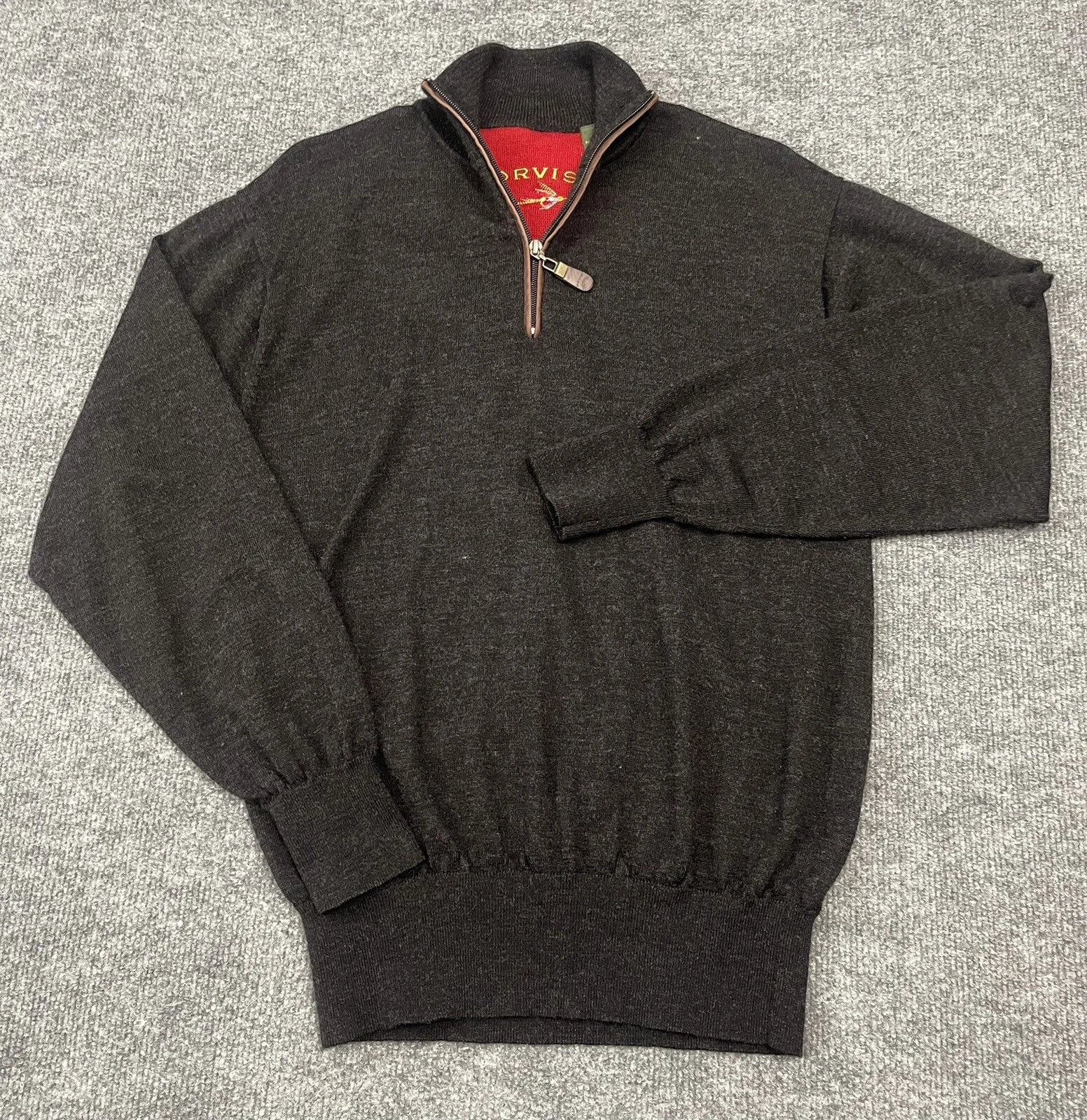 Orvis Adult Medium Sweater Black 1/4 Zip Wool Long Sleeve Outdoor Fly Fishing
