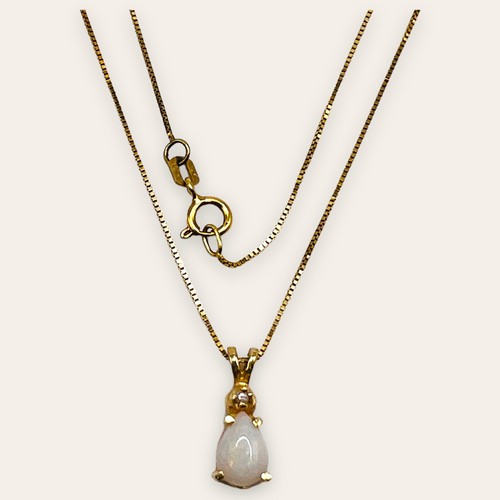 14k Yellow White Opal Marquise Cut Diamond Pendant Chain 18" - Picture 4 of 8