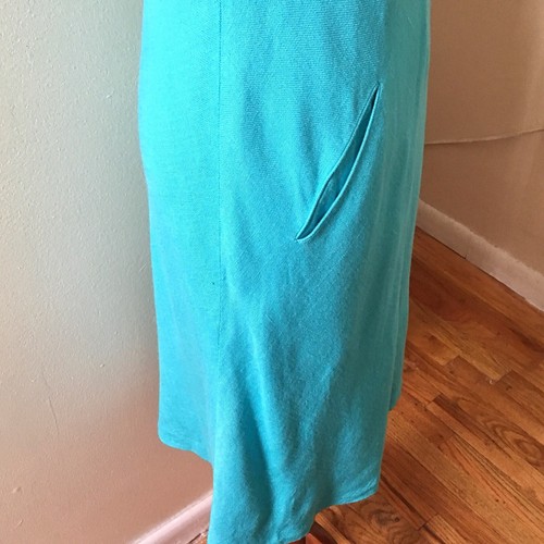 Pauline Trigere Turquoise Midi Dress Vintage Linen Silk Vtg 70s Sleeveless - Picture 5 of 9