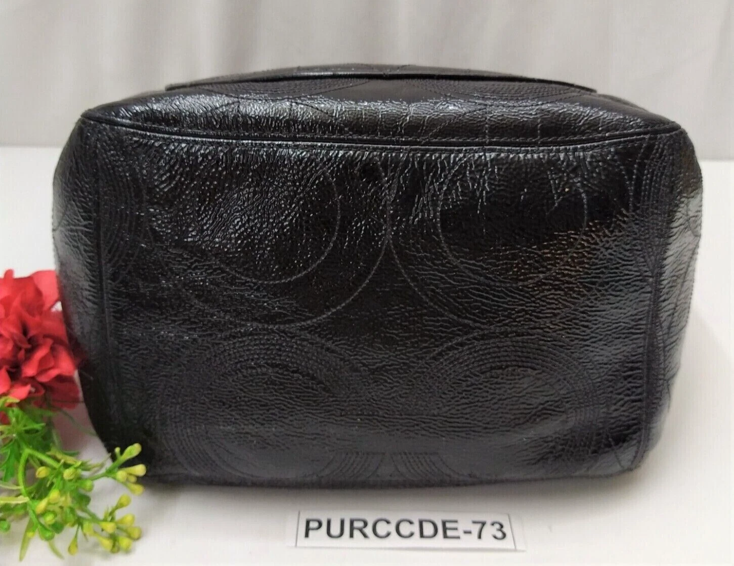 Borsa a tracolla Coach Alex Signature in pelle verniciata nera doppia maniglia