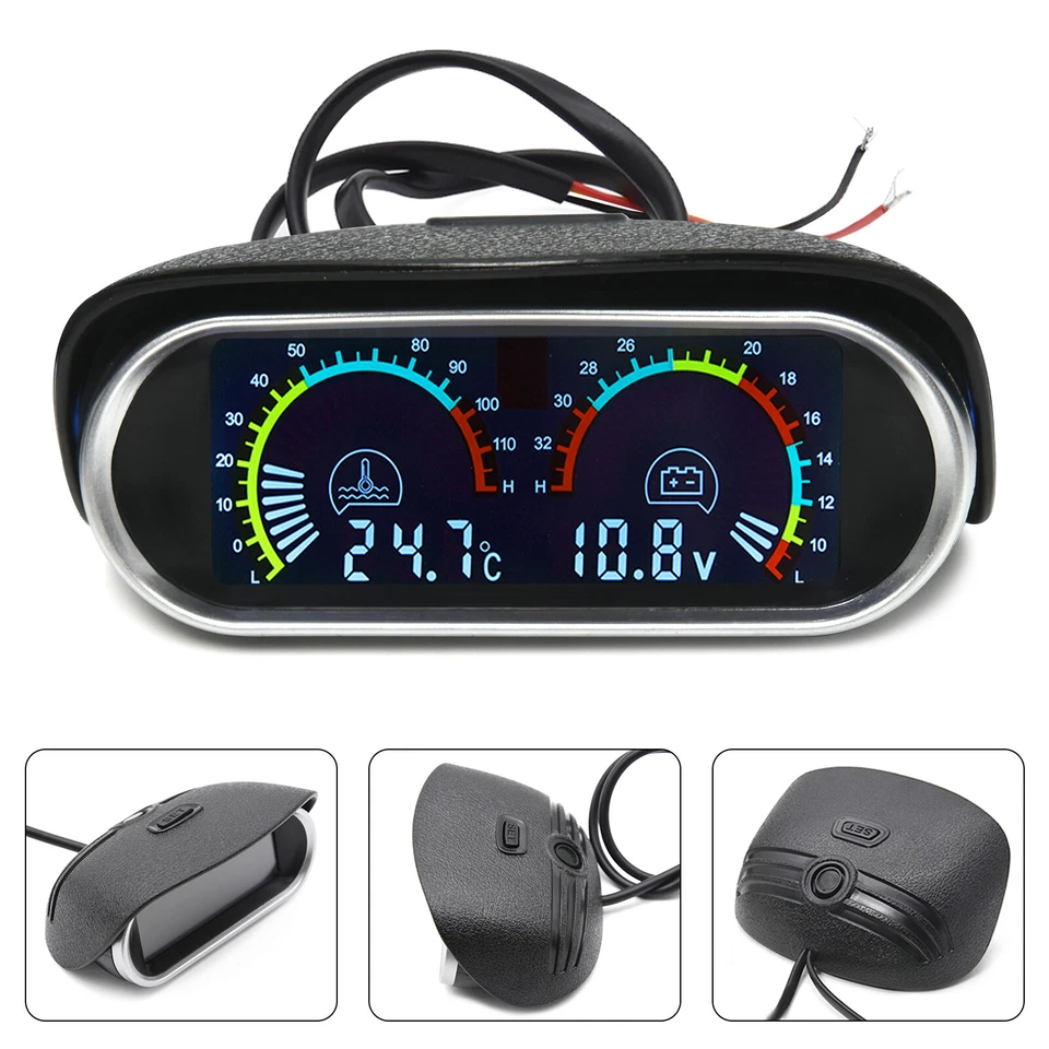 Voltímetro digital LCD con adaptador 2 en 1 medidor de temperatura del agua para automóvil Foto 2 de 4
