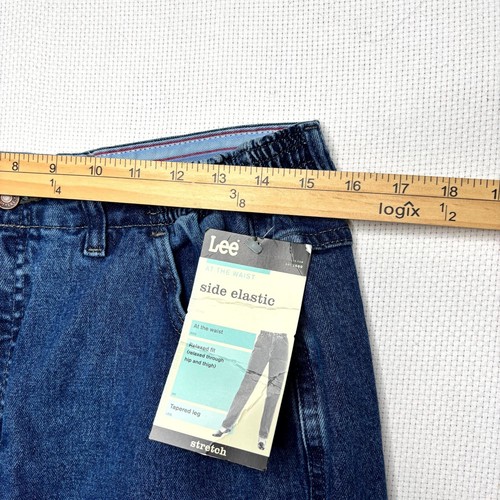 Lee Jeans Women's 14 Blue Denim Cotton Stretch Side Elastic Relaxed Tapered Leg - Picture 6 of 10
