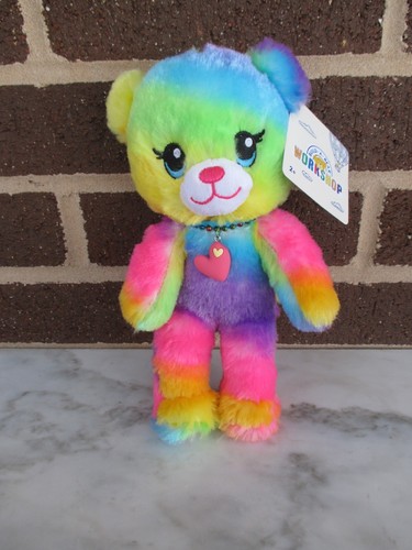 Build A Bear Mini Color Craze Bear 9" Plush- Pink Heart Charm on Necklace