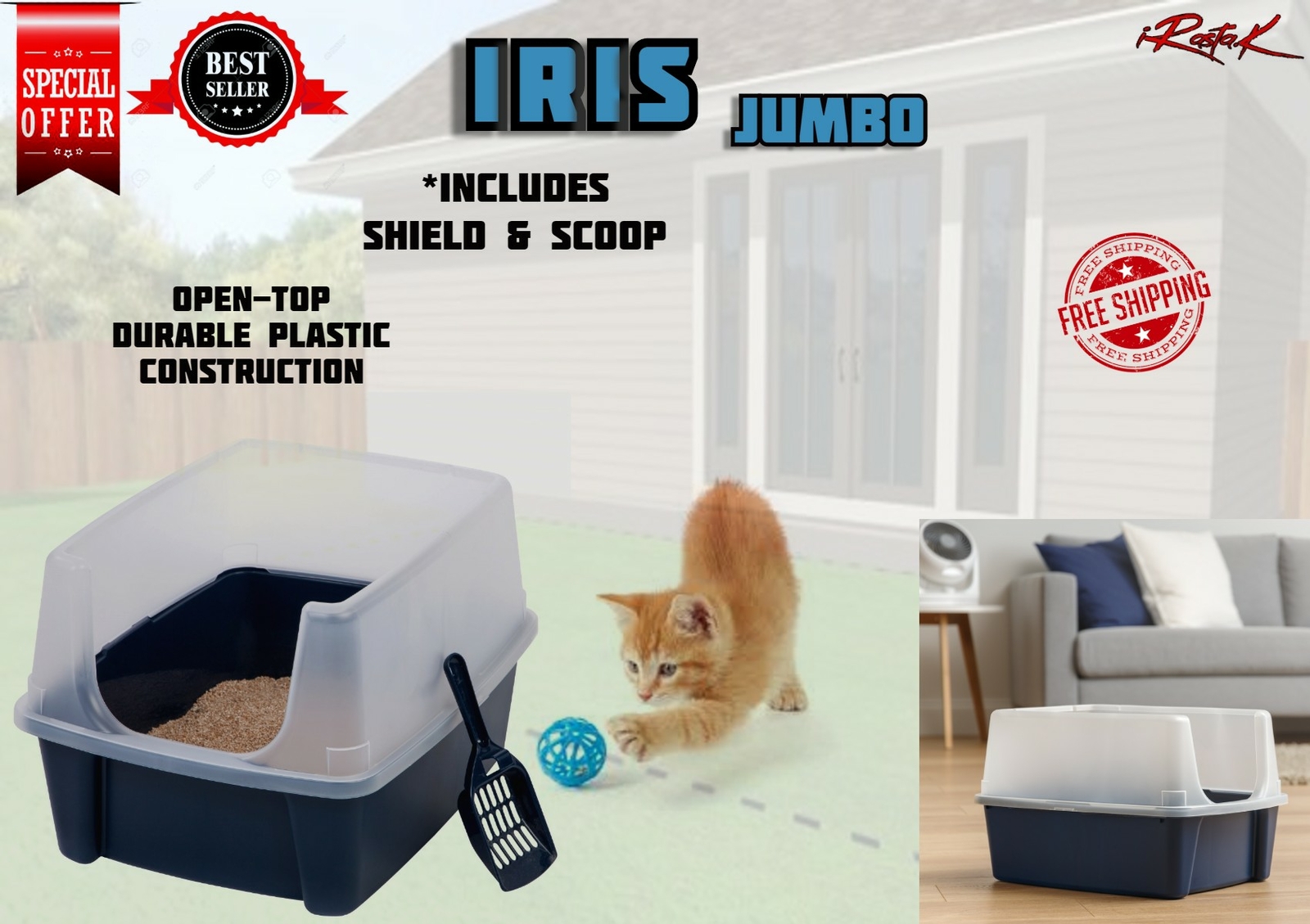 jumbo litter box with shield