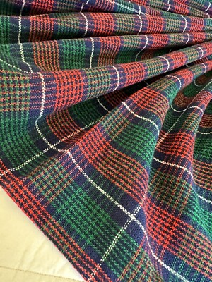 Wool Plaid Fabric Tablecloth 53x 65” Green Red Blue Christmas