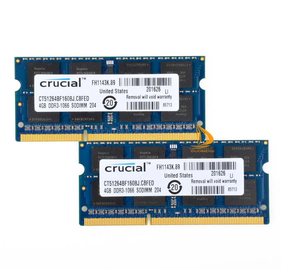 Crucial 2X 4 Go 2RX8 PC3-8500S DDR3 1066Mhz SODIMM mémoire d'ordinateur portable - Photo 3/4