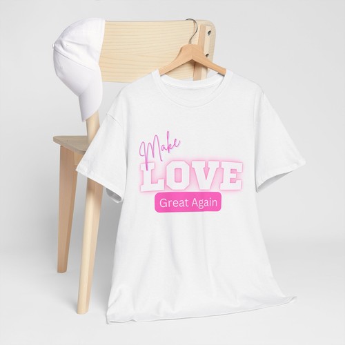 Make Love Great Again Dark Pink Valentine Day Unisex Novelty Cotton T-Shirt - Picture 5 of 11