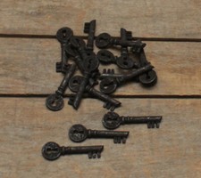 100 Primitive 1-1/2" Blackened Keyhole Metal Keys - Craft Supplies