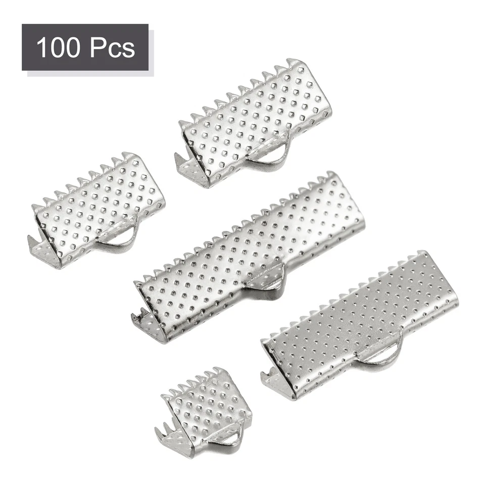 100 piezas extremos de abrazadera de prensado de cinta, 8/10/13/20/25 mm marcador broches plateados Foto 3 de 4