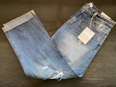 Kancan 90s Boyfriend Jeans Medium Wash Distressed Mid Rise Size 9/28 NWT