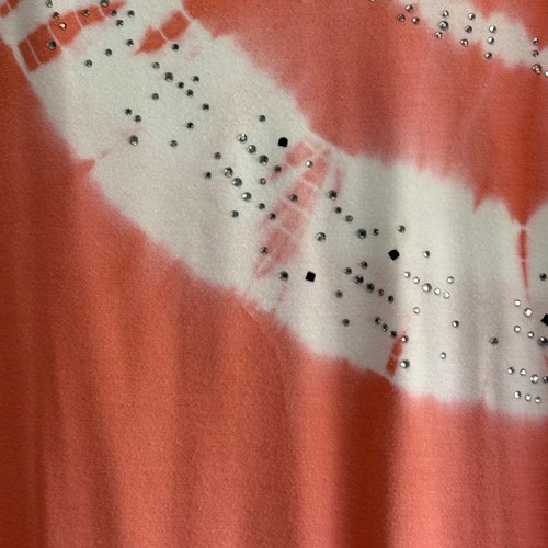 Quacker Factory size 2X Orange Tie Dyed Rhinestone Embellished V Neck Tee Shirt/ - Picture 2 of 7