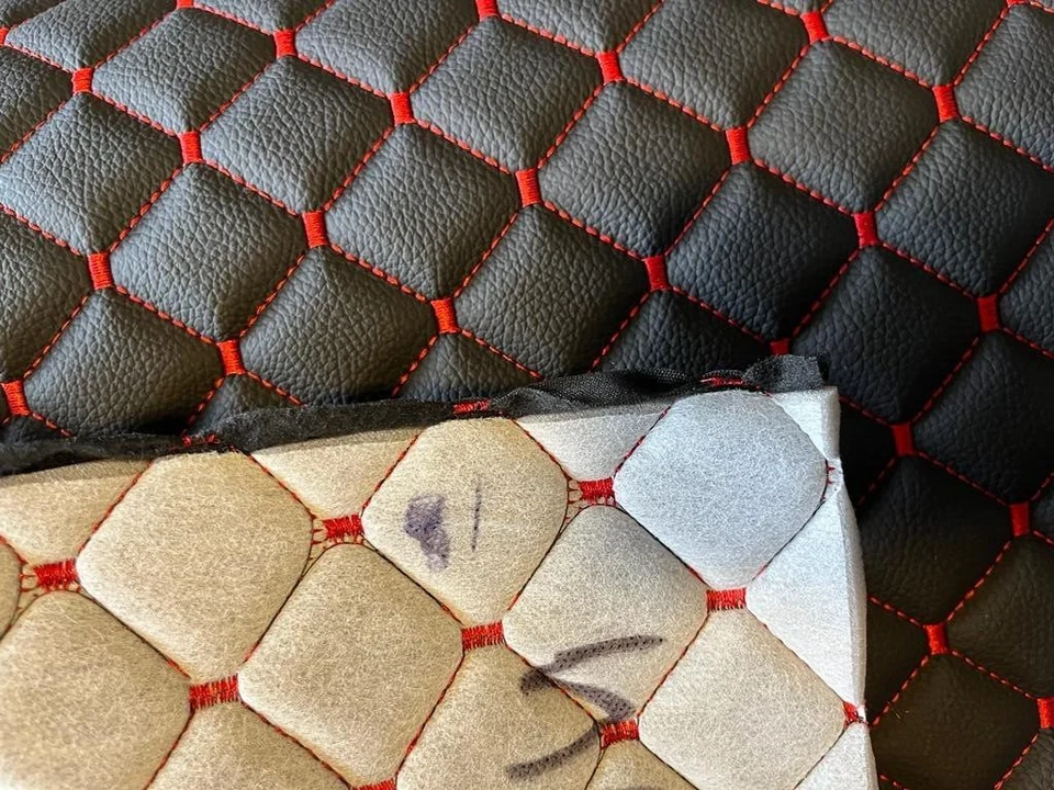 leatherette Fabric Foam Quilted BLACK AND RED Car Seat Upholstery Foto 2 de 4