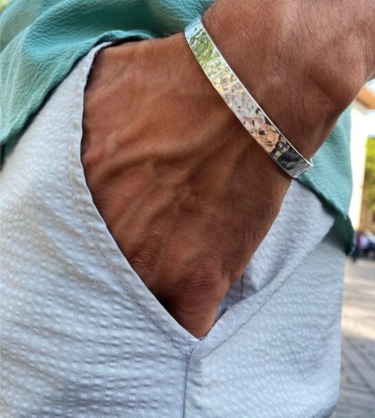 Braccialetti In Argento Sterling Martellato Fatti A Mano - Foto 10