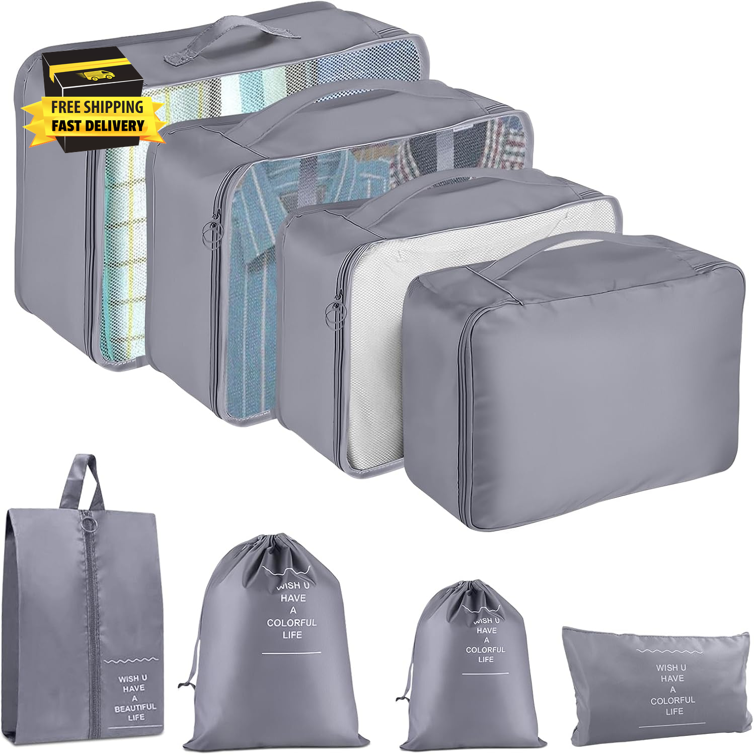 8-Piece Travel Packing Cubes Set - Breathable Mesh Luggage Organizers for Family Trips-image