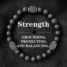 Men's Volcanic Stone Bracelet with Square Black Agate, Fashionable Jewelry - UK