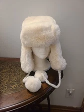 NWT Lauren Conrad Faux Fur Trapper Hat w POM Accents Ivory Russian Cossack