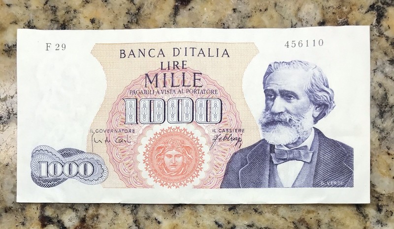 Italy 1965 August 10th 1000 Lire Banknote P 96 Carli/Febbraio