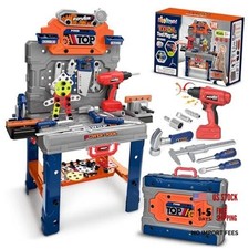 Kids Tool Bench with Realistic Electric Drill, 132 PCS Toddler Tool Set, Orange