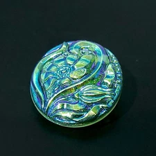 Uranium Glass Button 22mm  Art Deco Vaseline Glass Button Flowers Style