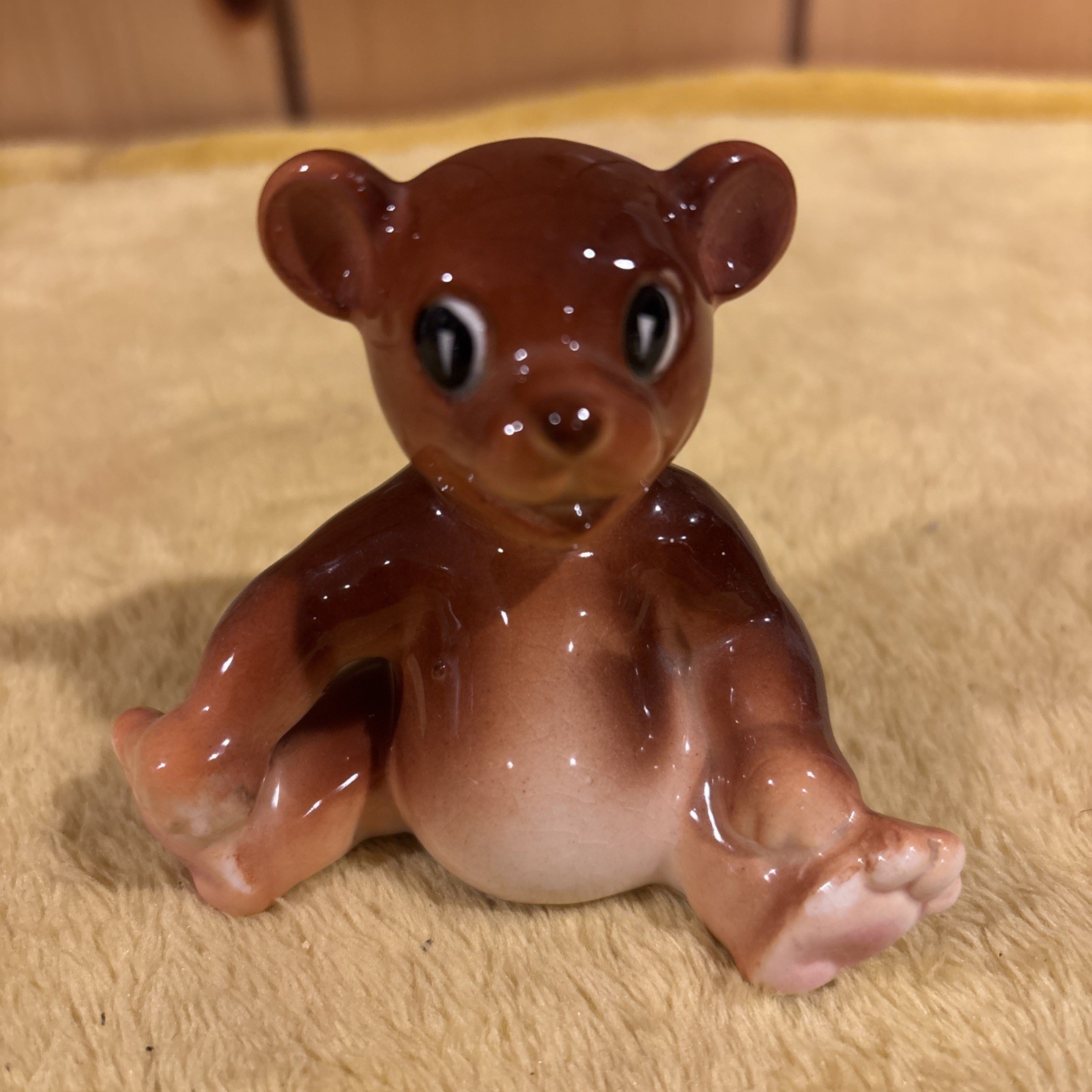 Vintage Occupied Japan Porcelain Big Eyed Brown Teddy Bear Figurine 3