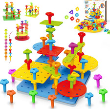 Peg Board Toy Set 73Pcs STEM Montessori Building Stacking Toy for Kids Age 3 6