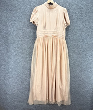 SheIn Dress Women XL Beige Sheath Midi Zipper Short Sleeve High Neck Casual