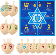12 PCS Hanukkah Wood Dreidels Set, Natural Wooden Dreidels with English Translit