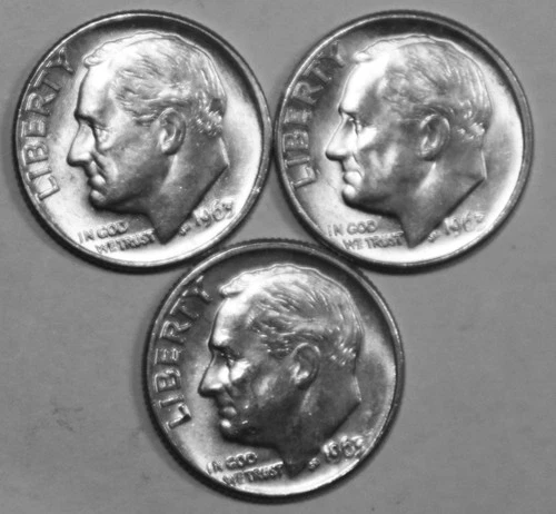 (3) 1963-D Roosevelt Dimes - About Uncirculated - #1486E - FREE SHIPPING