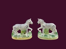 19th Century Staffordshire Zebra Figurine Pair 