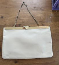 Etra Vintage Leather Envelope Clutch Purse Cream/Gold Chain Handle 1960  s