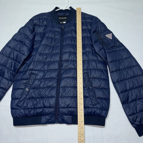 GUESS Herren Bomber Puffer Jacke Small Navy Blau Gesteppt Nylon Leichter Mantel - Bild 7 von 10