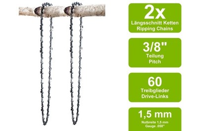 2 Längsschnitt Sägeketten passend für Oleo-Mac 251 SUPER | 40cm 3/8 60TG 1,5mm