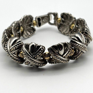 Authentic Vintage Premier Designs Silver Plated Gold Plated Chunky X Links Bracelet Marked