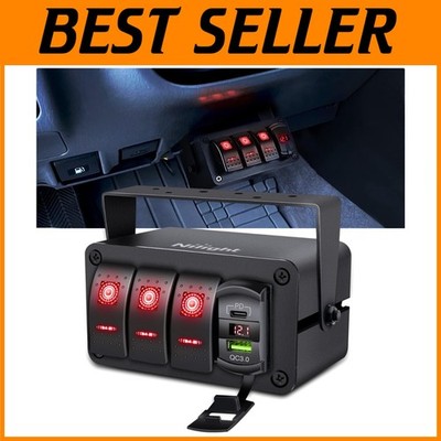 3 Gang Rocker Switch Box w/ USB Charger & Voltmeter