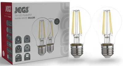 JEGS LED E27 Edison Screw Bulb, 7W is equivalent to 60W, Clear Filament - Pack of 2