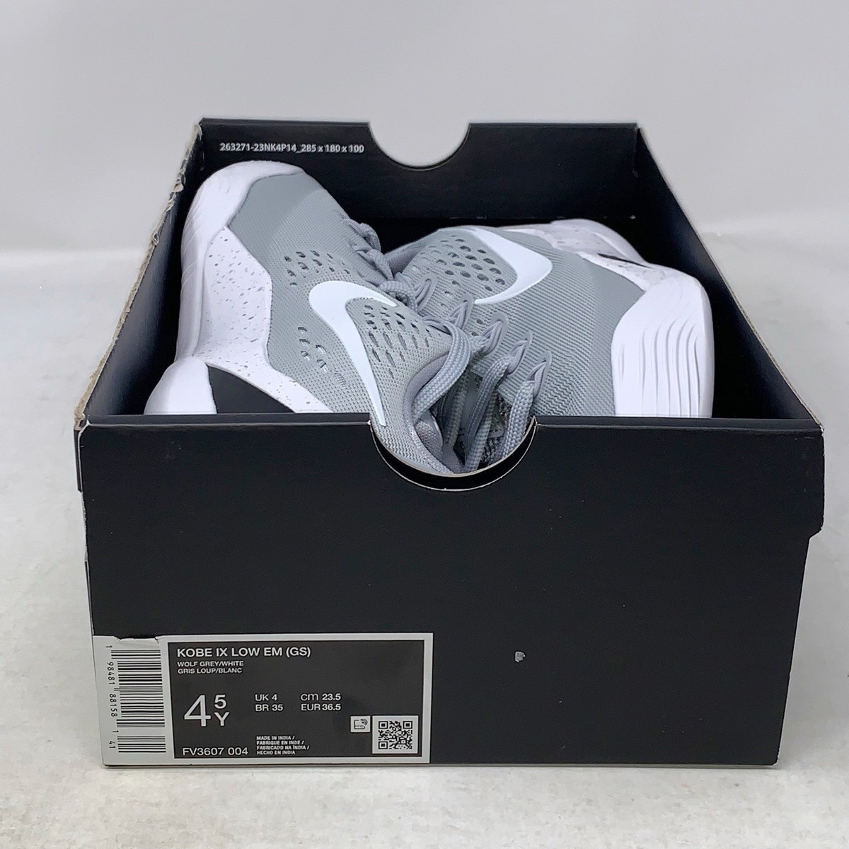 Nike Kobe 9 Low Wolf Gray Sneakers, Size 4.5Y / 6W BNIB FV3607-004