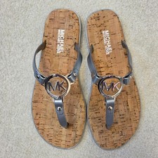 Michael Kors 8M Flat Gray Silver Jelly Cork PVC Thong Flip Flops Sandals