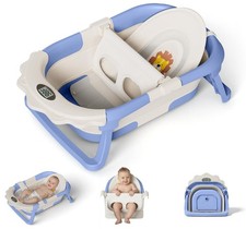 Foldable Baby Bathtub with Thermometer - 4-in-1 Grow-with-Me Collapsible Infa...