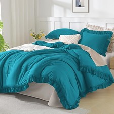 Comforter Set California King 104x96 3 Pieces Turquoise Ruffle Andency Oversized