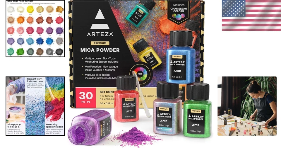 Multicolored Mica Powder for DIY Crafts - 30 Colors in Convenient Bottles - Image 2 of 4