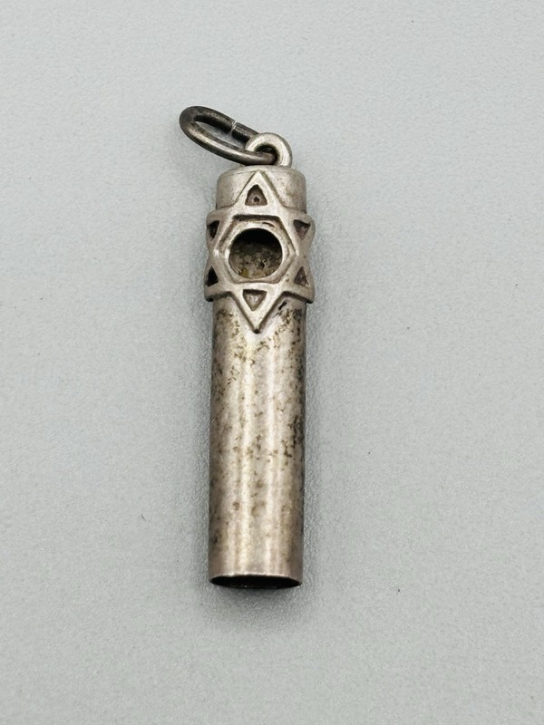 Antique Sterling Silver Jewish Judaica Mezuzah Pendant 925 Star Of David
