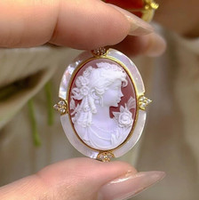 925 sterling silver red Agate Cameo Brooch vintage jewelry Pendant estate gift