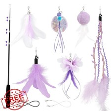 SONGWAY Cat Wand Toys Purple Teaser Wand 6 Fairy Feather Refills Dragonfly