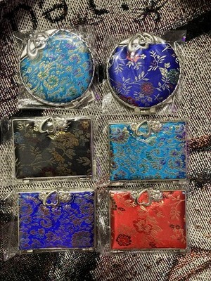 TWO Pretty Printed Brocade Compact Purse Mirrors-Asst'd