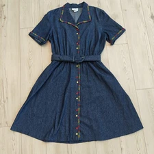 Vintage 50s 60s denim dress art teacher spanish pride made in usa cotton UNIQUE