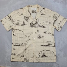 Vintage Hawaiian Shirt Mens XL Nautical 70s 80s Map Sandwich Isles Sail Yacht